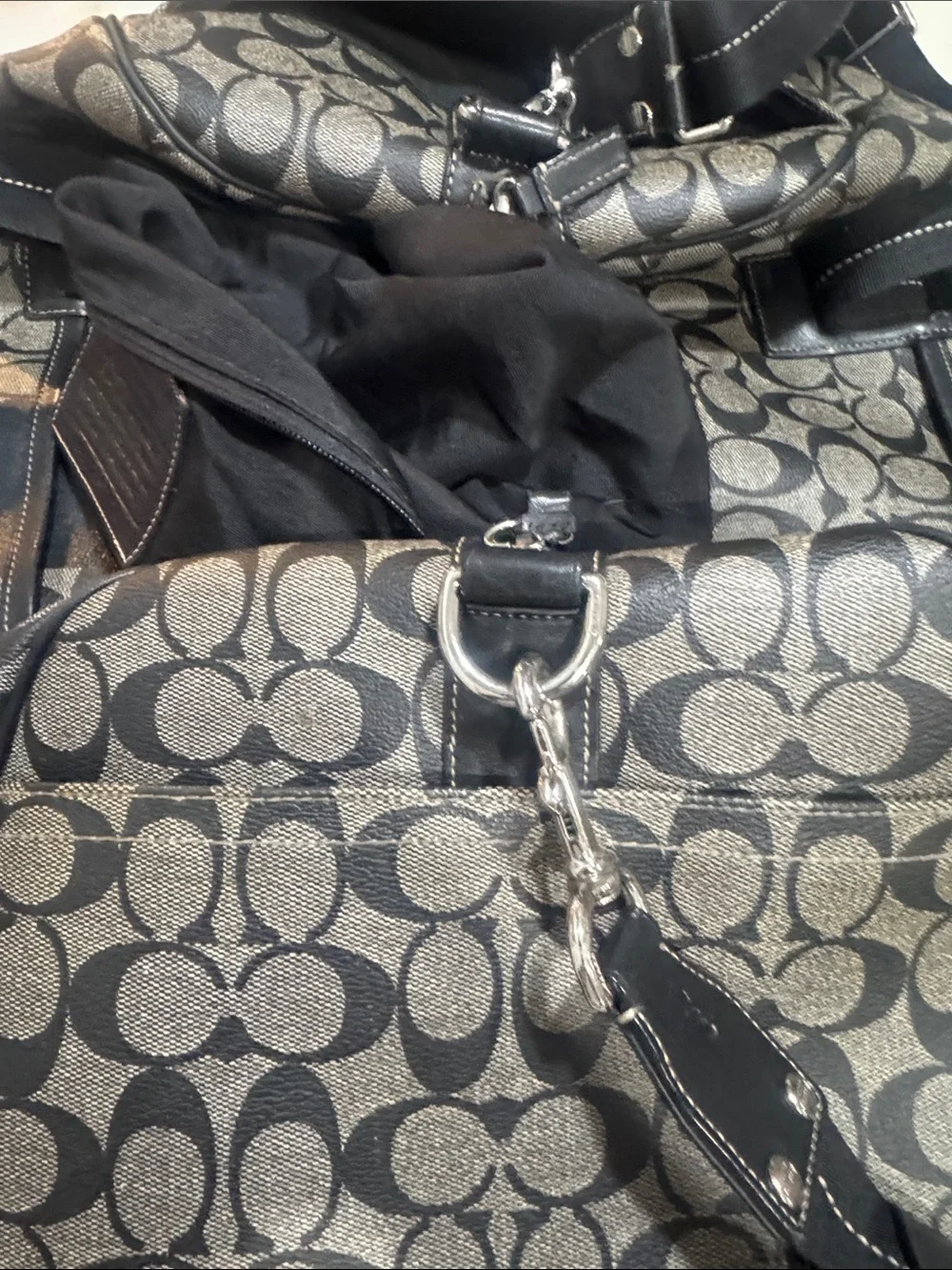 Coach Metallic Silver and Black Signature Tote